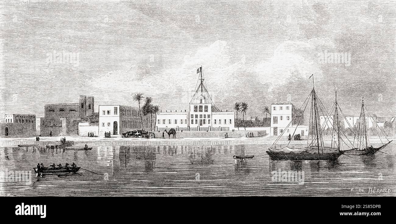 Saint-Louis, Hauptstadt der französischen Betriebe im Senegal, 19. Jahrhundert. Aus Le Tour du Monde, veröffentlicht 1861. Stockfoto