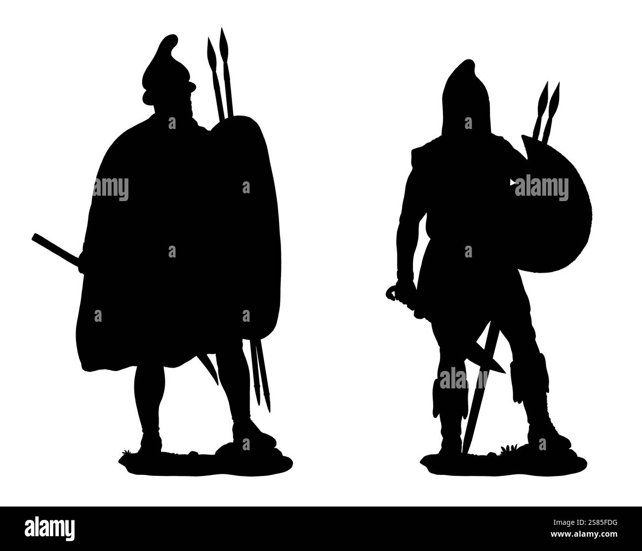 Thrakische Krieger. Handgefertigte historische Zeichnung mit alten Soldaten. Stockfoto