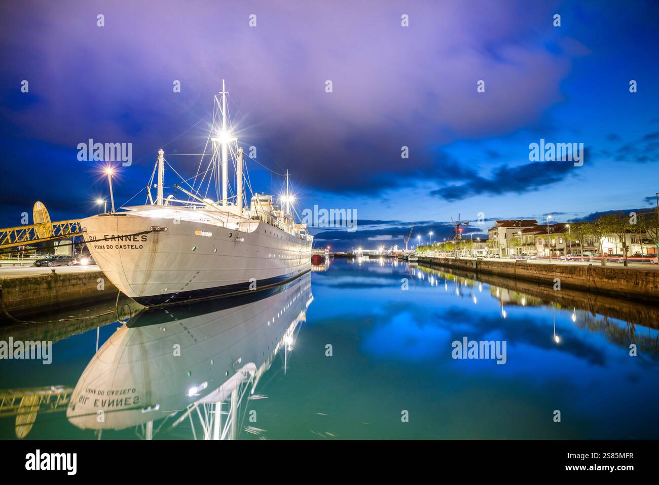 Gil Eannes, ehemaliges Krankenhausschiff jetzt Jugendherberge, Viana do Castelo, Minho-Lima, Norte, Portugal Stockfoto
