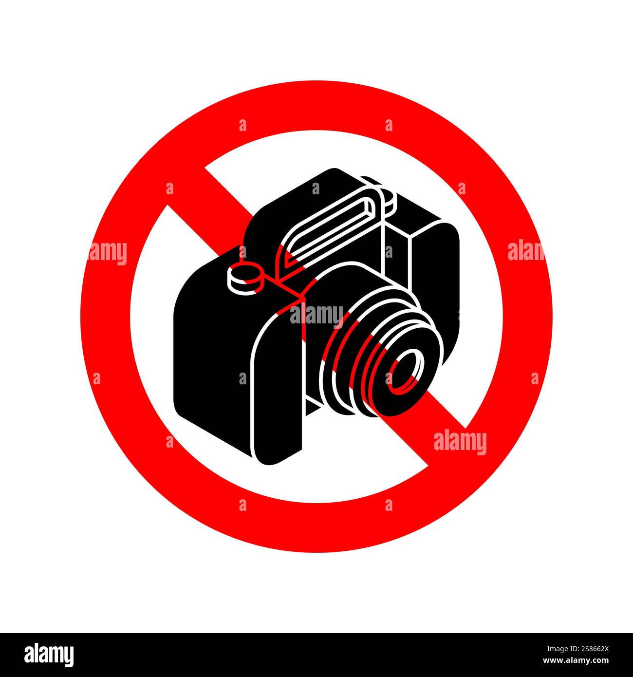 Das Fotografieren ist verboten. Beenden Sie die Aufnahme von Fotos. Rotes Verbotsschild Stock Vektor