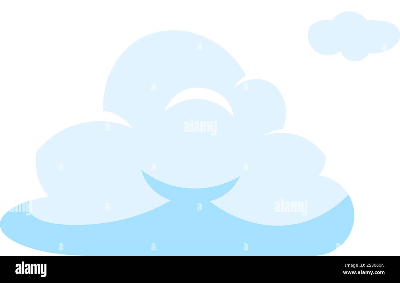 Hellblaues Cloud-Computing im Cyberspace mit einer weiteren kleinen Wolke auf weißem Hintergrund, einfache flache Vektorillustration, ideal für Technologie Stock Vektor