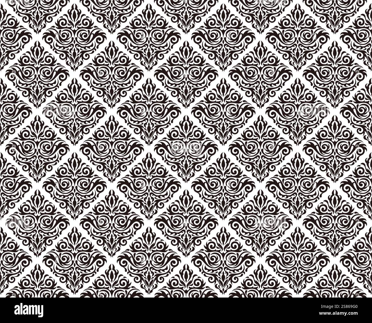 Horizontal Und Vertikal Wiederholbares Vector Seamless Damask Vintage-Muster. Stock Vektor