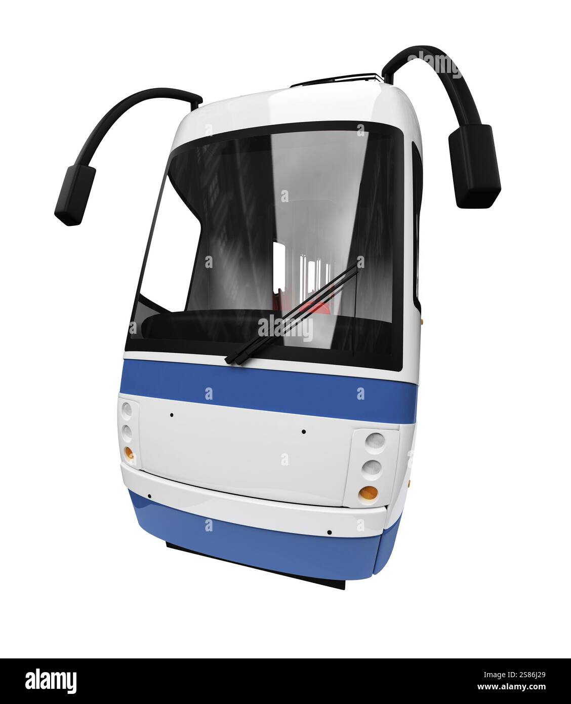 Isolierte lange Straßenbahn auf weißem Hintergrund Stockfoto