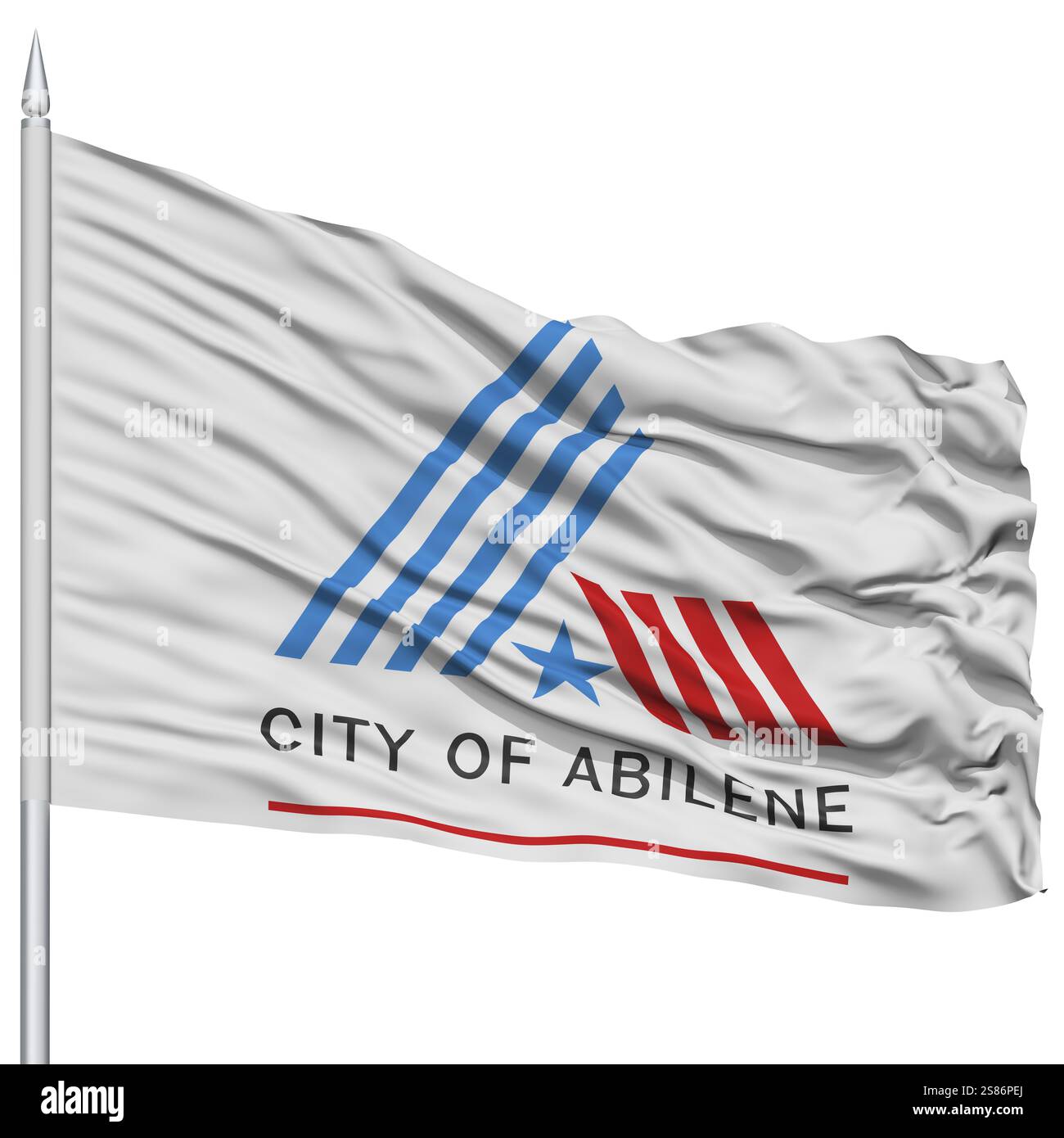 Abilene City Flagge am Fahnenmast, Texas State, fliegen im Wind, Isolated on White Background Stockfoto