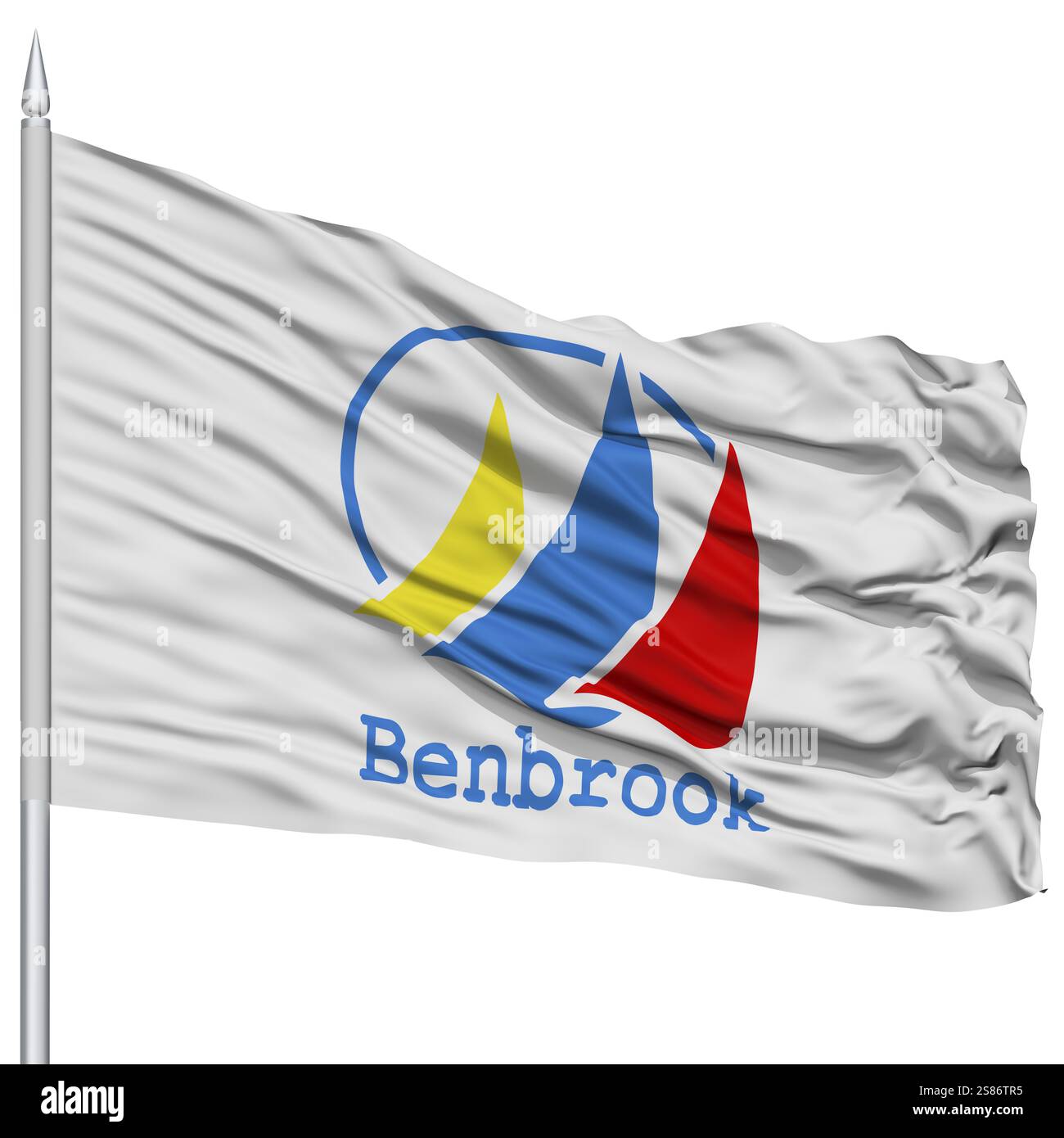 Benbrook Flagge am Fahnenmast, Texas State, fliegen im Wind, Isolated on White Background Stockfoto