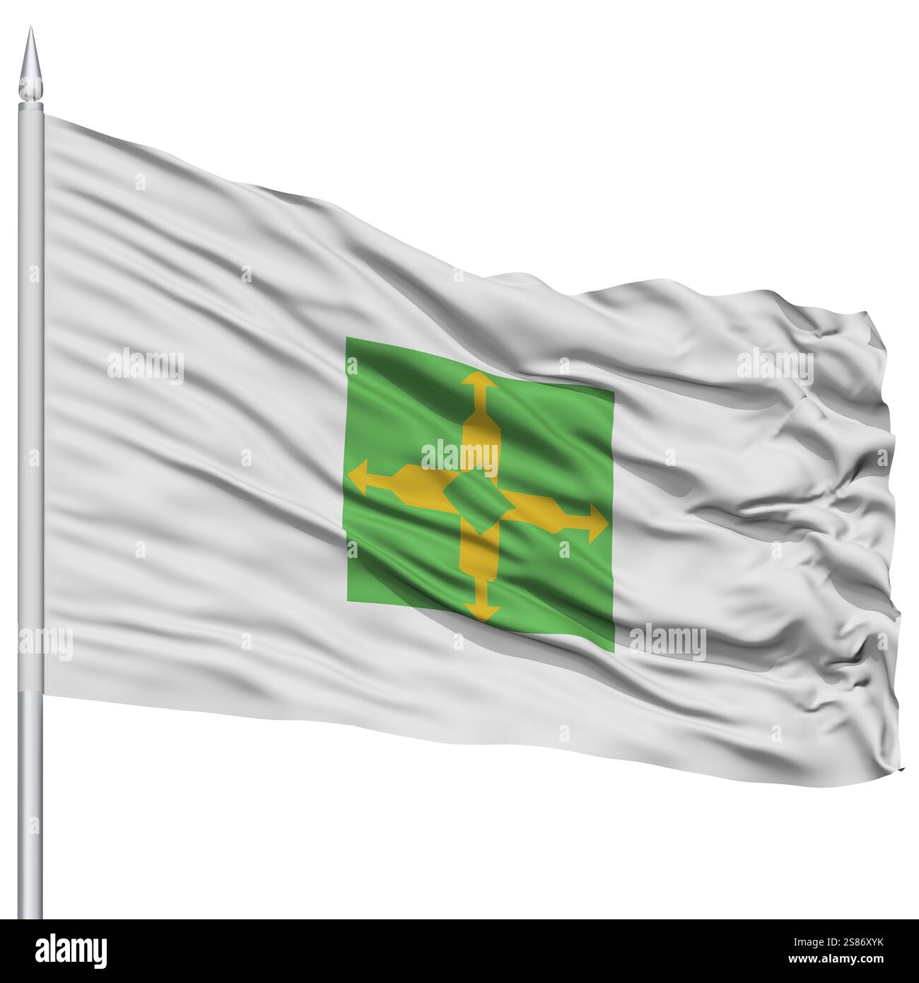 Brasilia Stadt Fahne Fahnenmast, Hauptstadt von Brasilien, Fliegen in den Wind, isoliert auf weißem Hintergrund Stockfoto