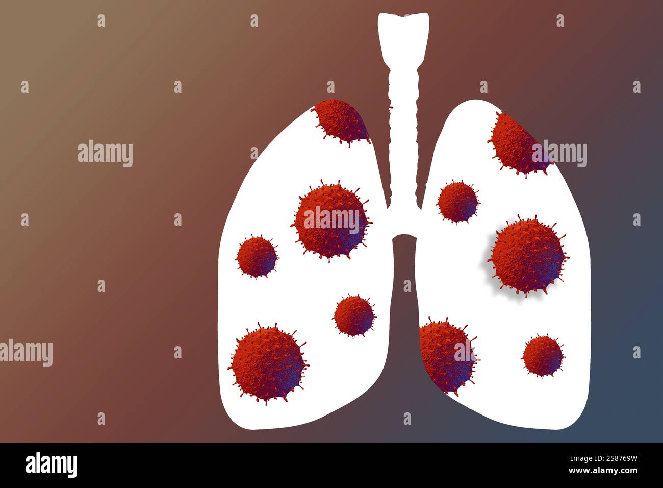 Das Konzept des Coronavirus-Schadens in der Lunge. Coronavirus COVID-19-Pandemie Stockfoto