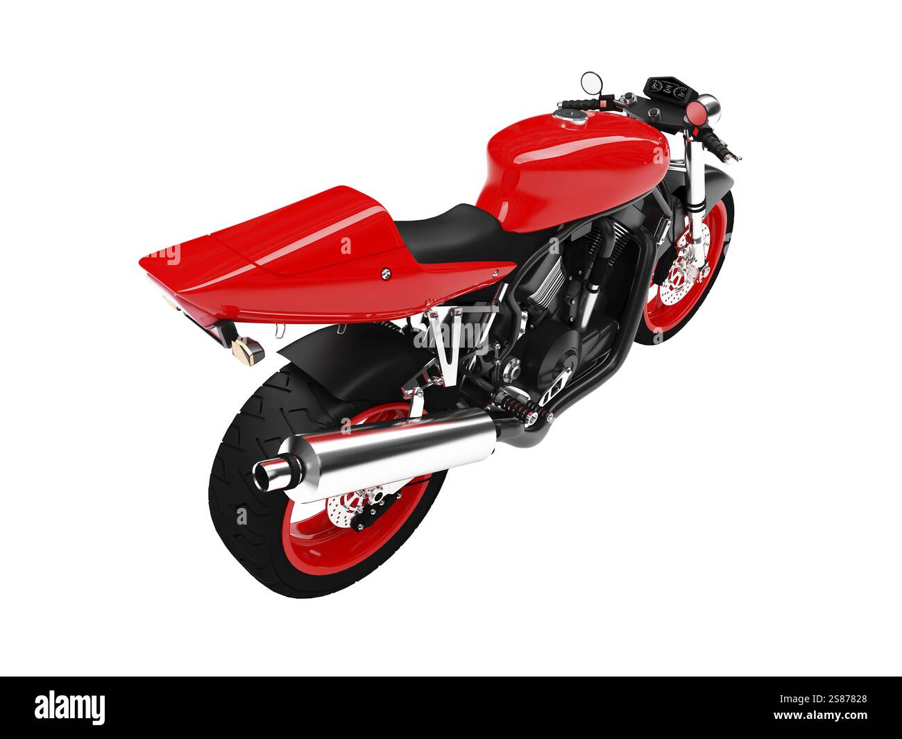 Isoliertes Motorrad auf weißem Hintergrund Stockfoto
