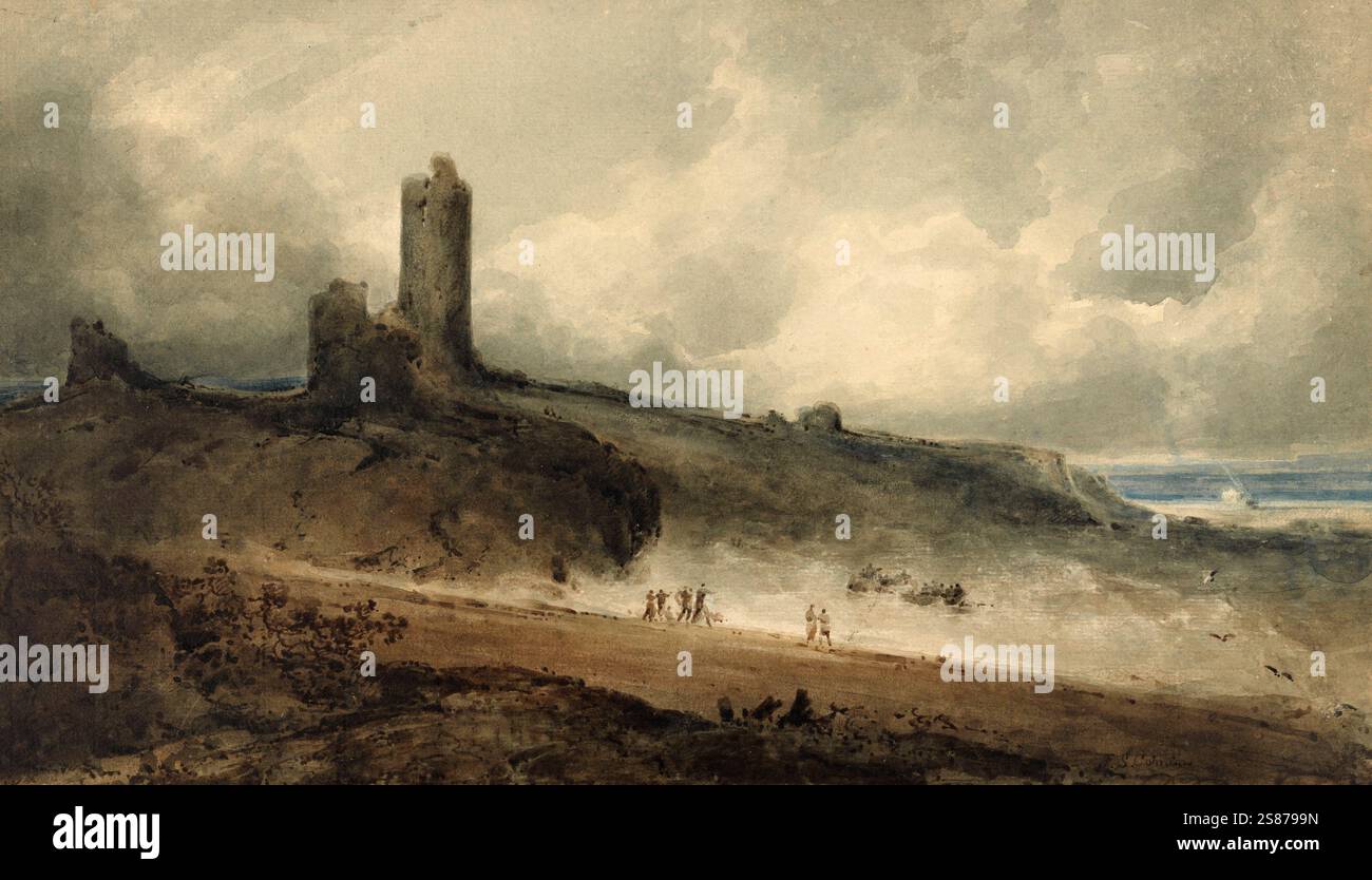 Aberystwyth Castle, Castell Llanbadarn, ist eine Burgruine in Ceredigion in Wales, um 1820, Historisch, digital restaurierte Reproduktion von einer Vorlage aus dem 19. Jahrhundert Stockfoto