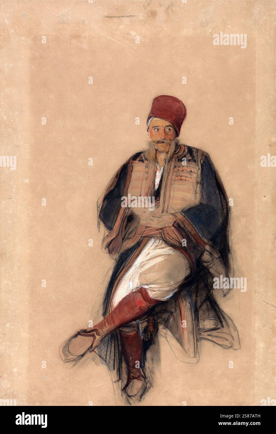 Sitzender Türke, 1840, Gemälde von John Frederick Lewis, Historisch, digital restaurierte Reproduktion von einer Vorlage aus dem 19. Jahrhundert Stockfoto