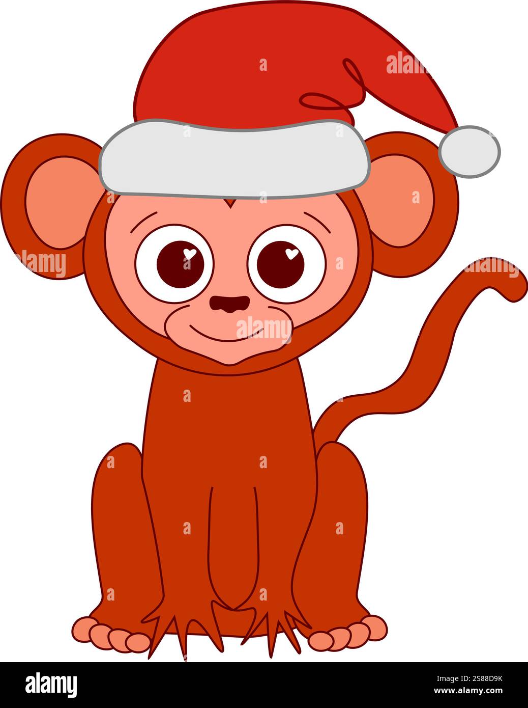 Niedliche weihnachtsaffe Cartoon Hand gezeichnete Illustration. Grafische Linie Vektorkomposition, chinesisches Neujahrsmaskottchen 2028 Stock Vektor