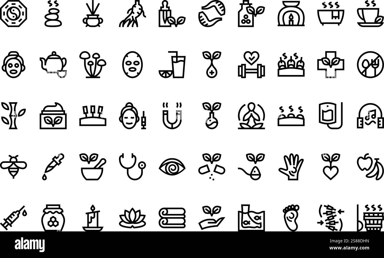 Symbole für alternative Medizin hochwertige Vektorsymbole mit editierbarer Kontur. Ideal für professionelle und kreative Projekte Stock Vektor