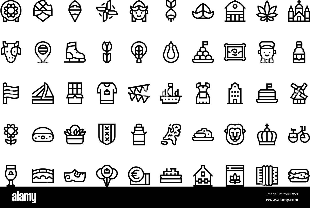 Holland Icons hochwertige Vektor-Icons-Kollektion mit editierbarer Kontur. Ideal für professionelle und kreative Projekte Stock Vektor