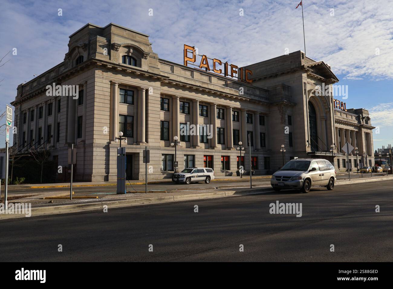 Pacific Central Station in Vancouver, BC. Züge fahren hier in Richtung Süden nach Seattle & Portland & East in Richtung Jasper, Toronto & Montreal. Stockfoto