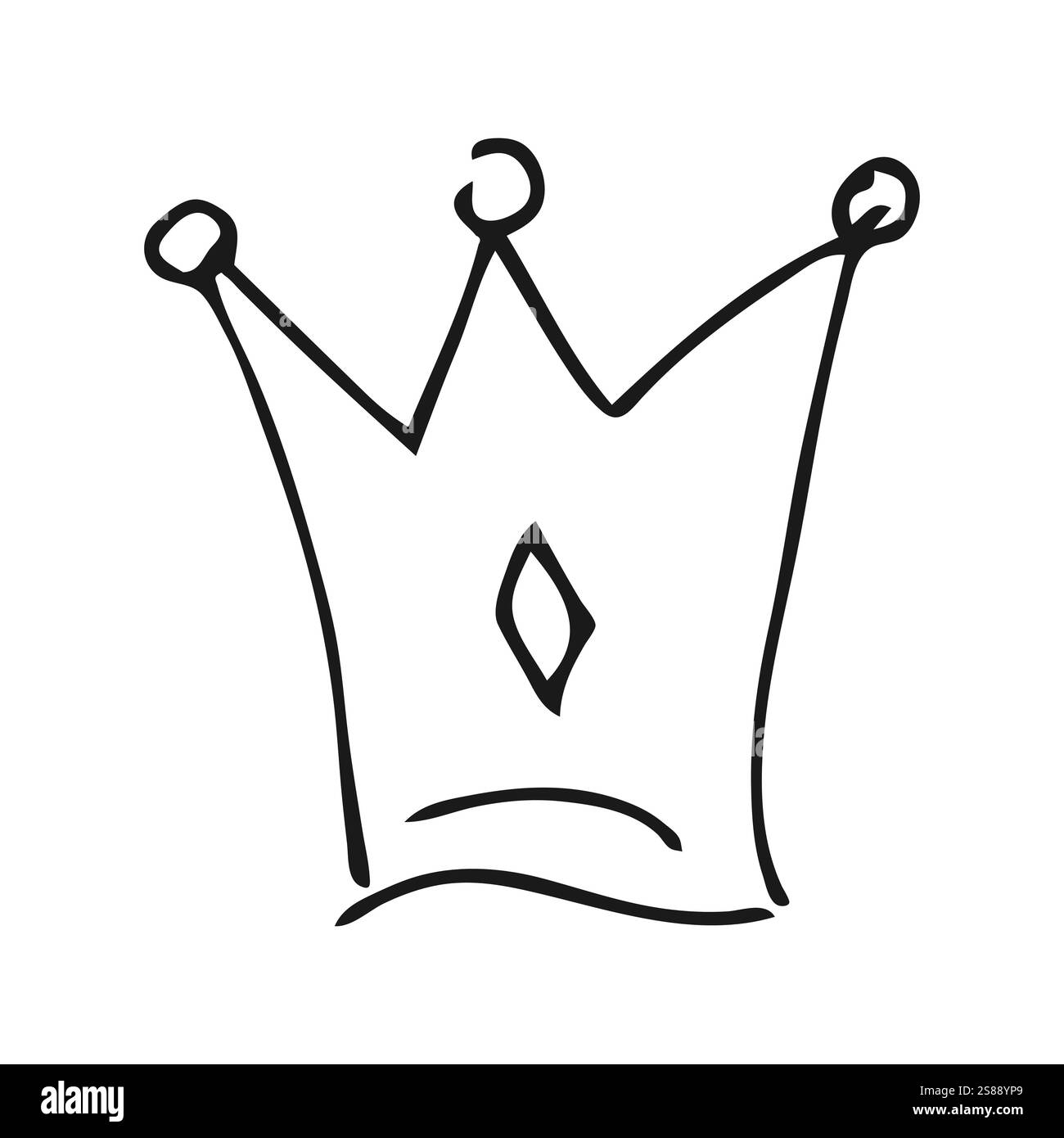 Handgezogene Krone. Einfache Graffiti-Skizze Königin oder Königskrone. Königliche kaiserliche Krönung und Monarchen-Symbol. Schwarze Pinselkritzelei isoliert auf weißem Hintergrund Stock Vektor
