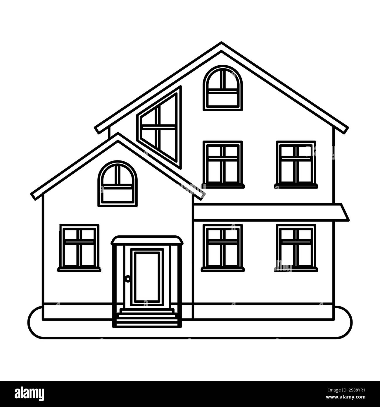 Haus in dünner Linie auf weißem Hintergrund. Vektorabbildung. Stock Vektor