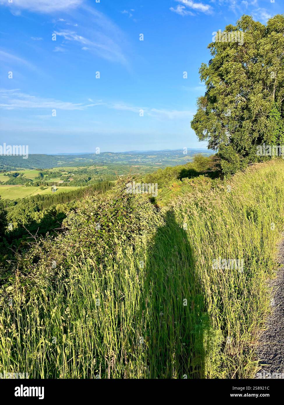 Ein Blick auf Sarria vom Camino Francés aus - Smartphone-aufgenommenes Stockfoto