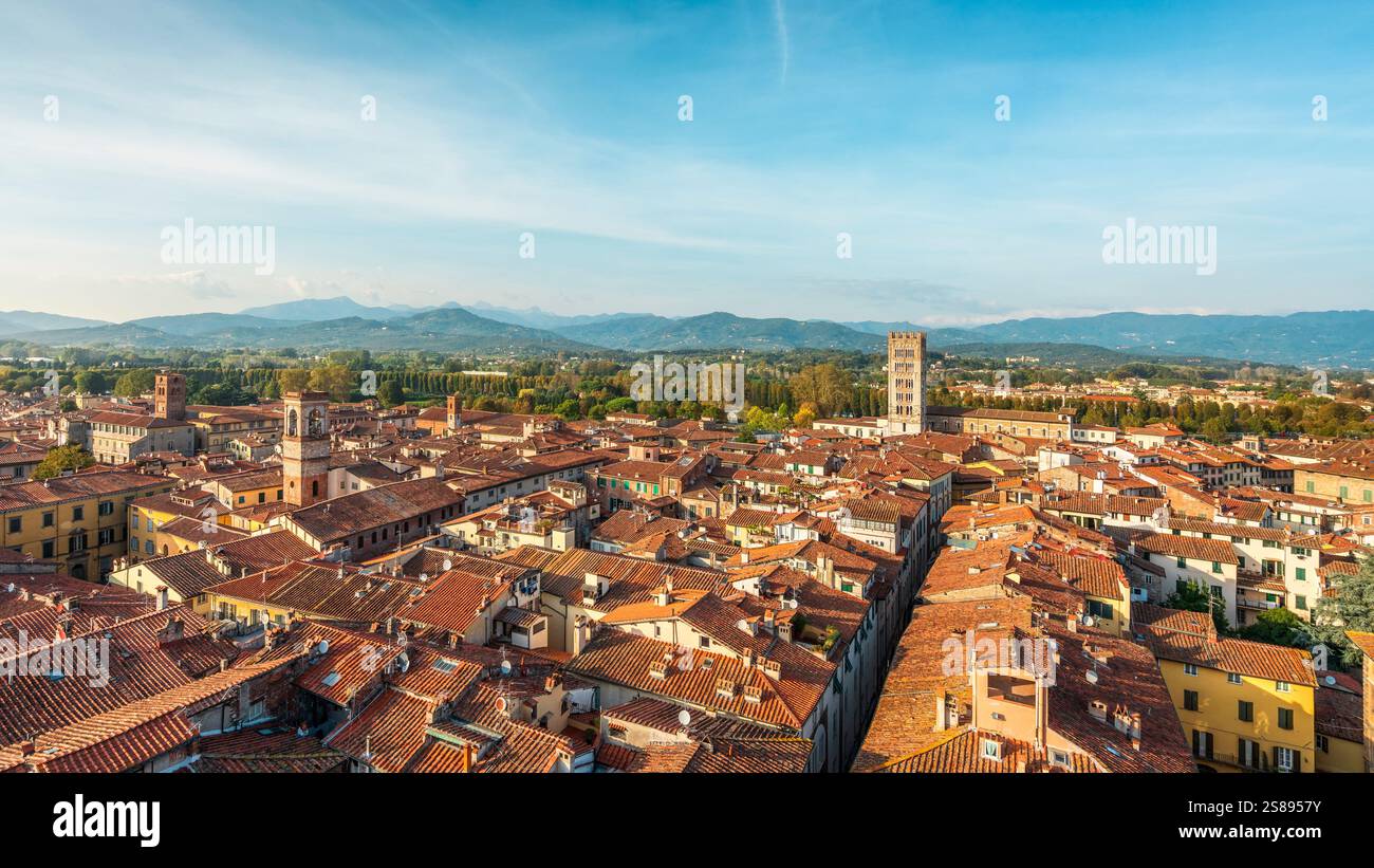 Lucca Panoramablick auf die Stadt. Toskana, Italien, Europa. Stockfoto