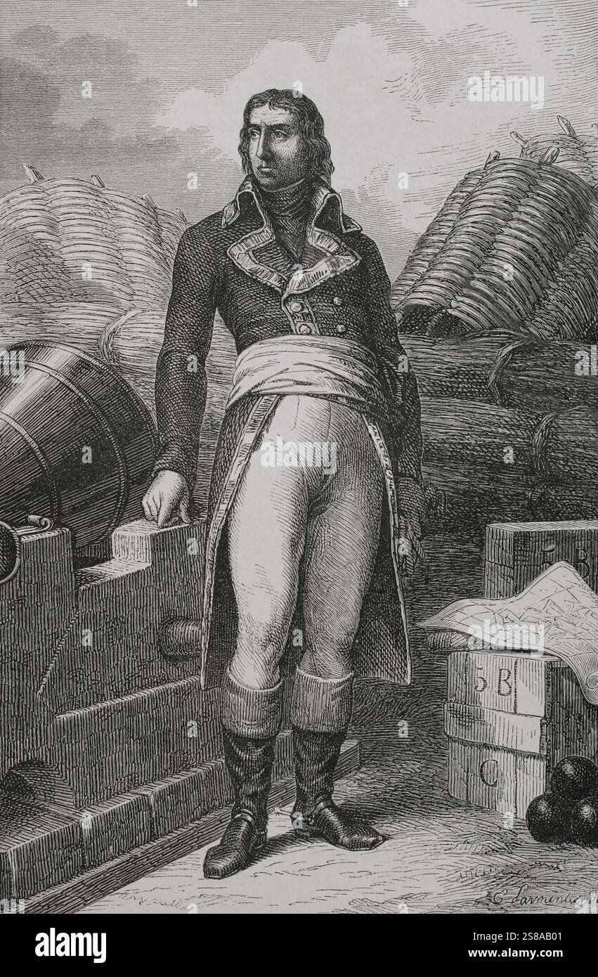Jean-Mathieu-Philibert Sérurier (1742-1819). Französischer General, 1804 von Napoleon Bonaparte zum Marschall des Reiches ernannt. Hochformat. Gravur. Verlauf. Stockfoto
