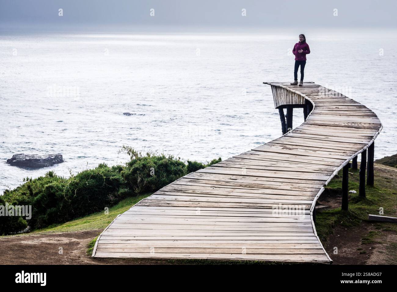 Pier of the Souls, Pirulil, Westküste der Großen Insel Chiloé, Patagonien, Republik Chile, Südamerika. Stockfoto