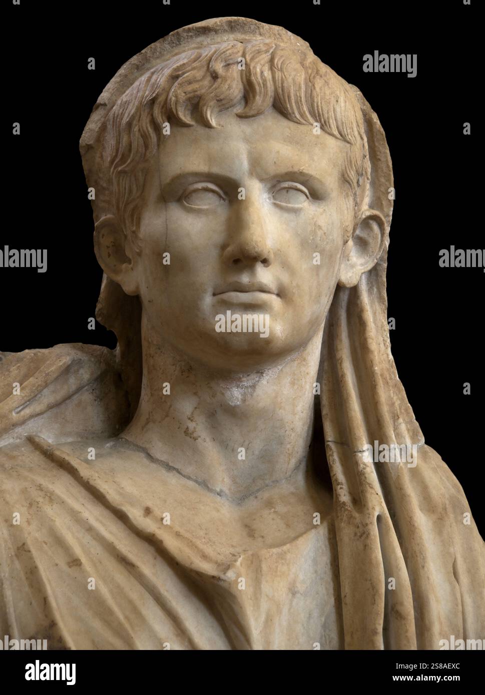Marmorskulptur des Kaisers Augustus, geb. Gaius Octavius am 23. September 63 v. Chr. in Rom. 43 v. Chr. wurde sein Großonkel Julius Cäsar ermordet Stockfoto