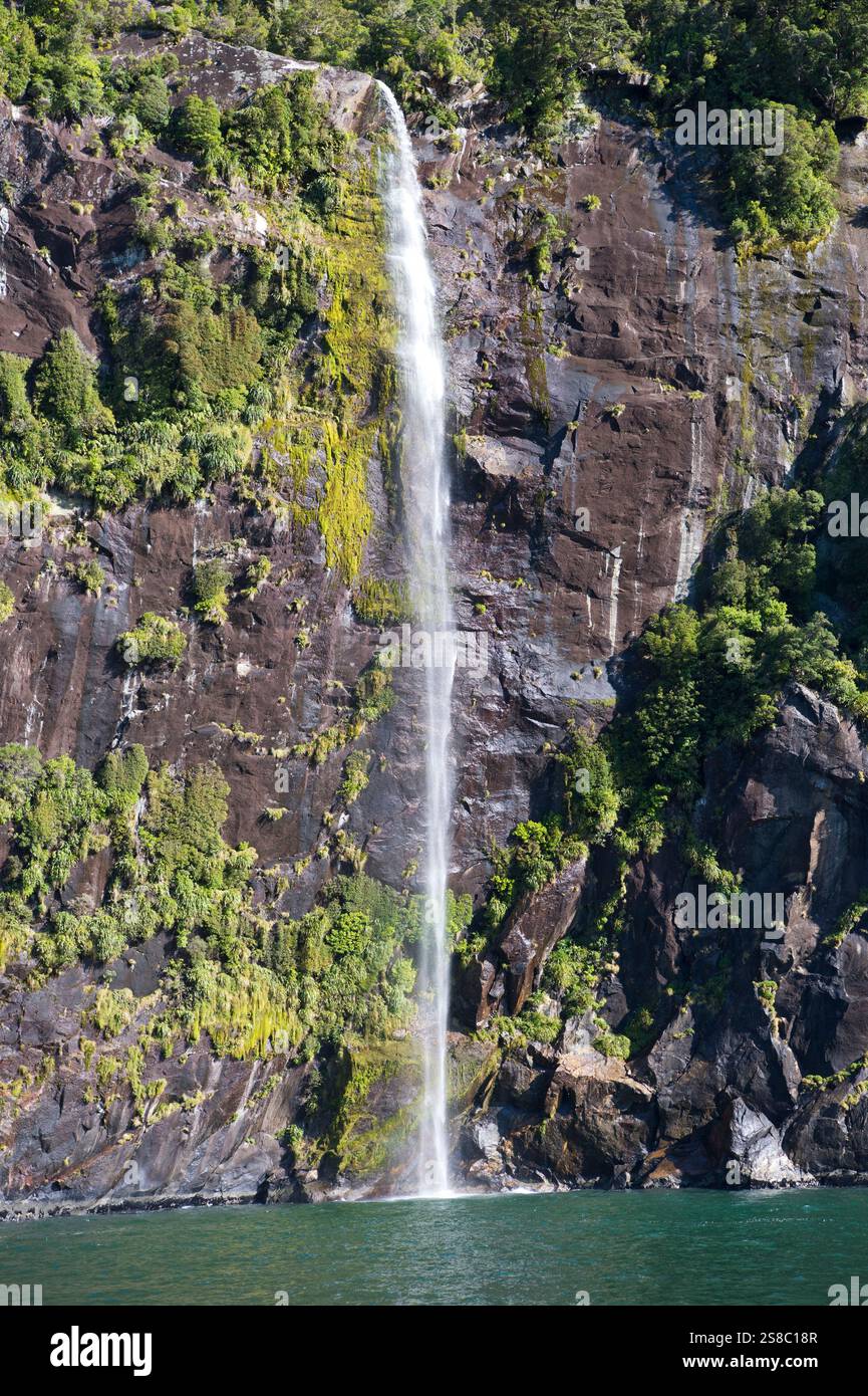 Wasserfall im Milford Sound im Fjordland National Park, Südinsel Neuseeland Stockfoto