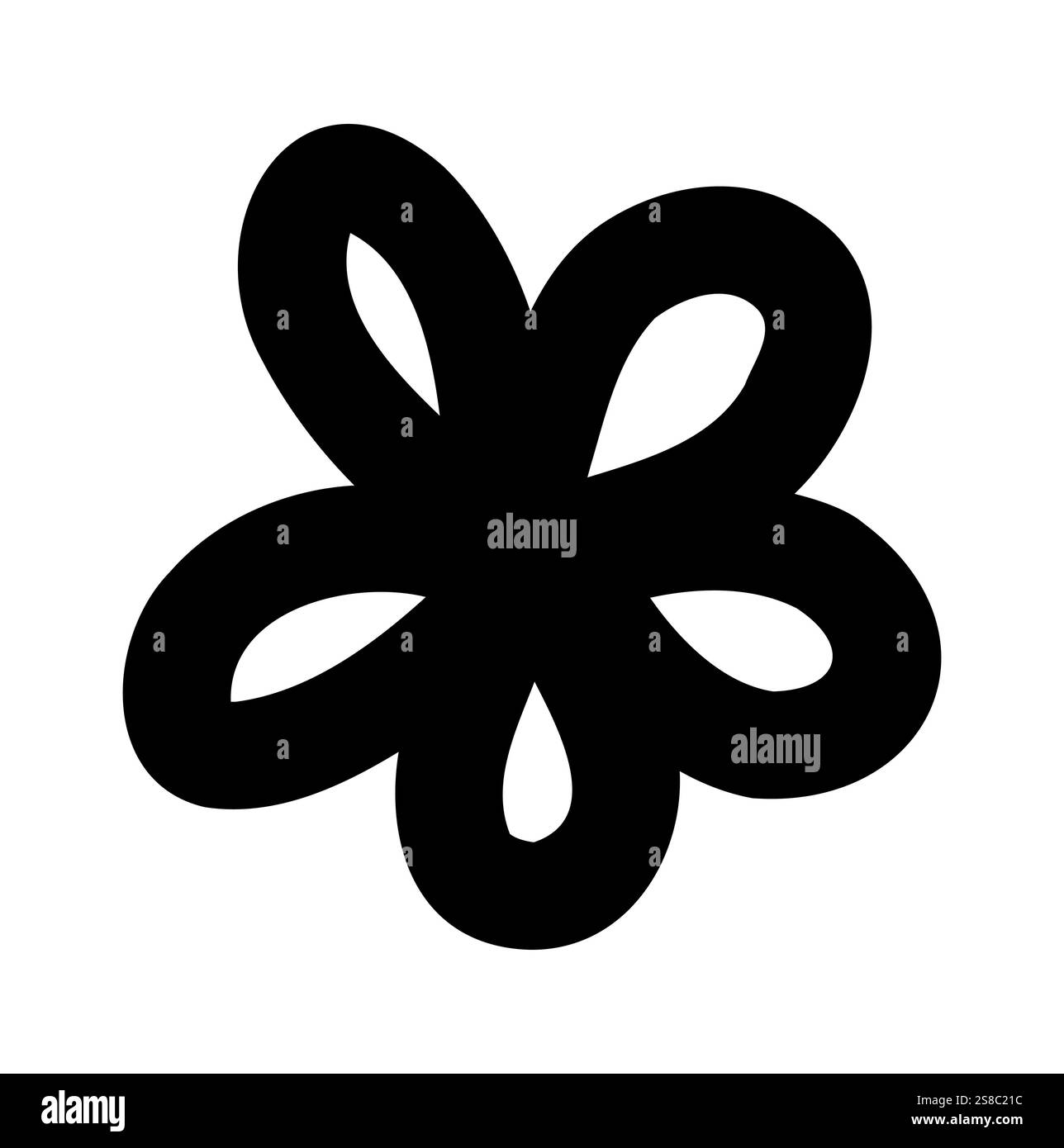 Minimalistisches abstraktes Blumendesign in Schwarz und weiß mit überlappenden Blütenblättern für Branding, Muster oder Dekoration. Vektorabbildung. Stock Vektor