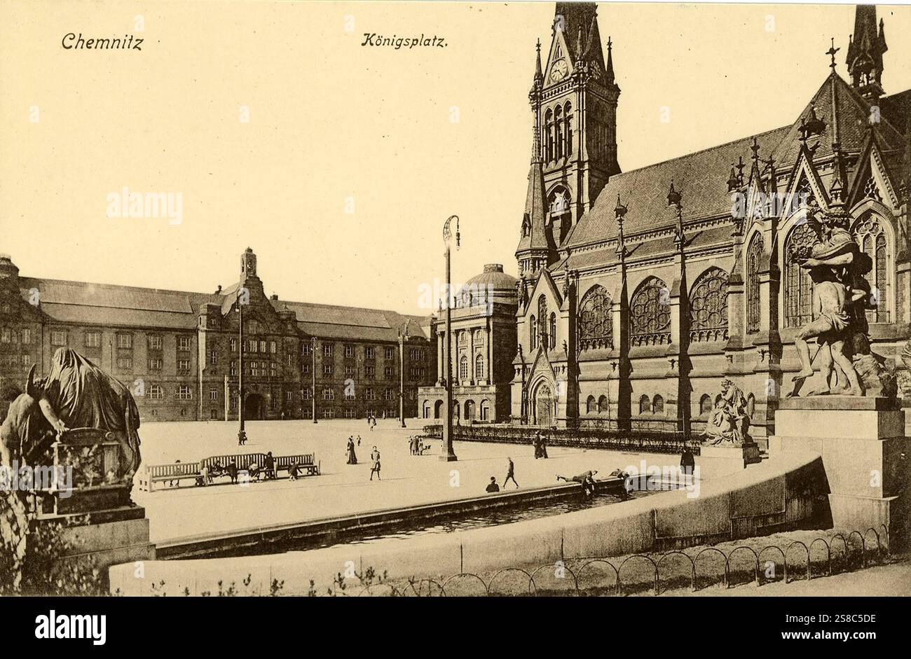 Der Königsplatz in Chemnitz um 1910, Sachsen, Deutschland, digitale verbesserte Reproduktion von einer historischen Vorlage, um 1900, gemeinfreie Stockfoto