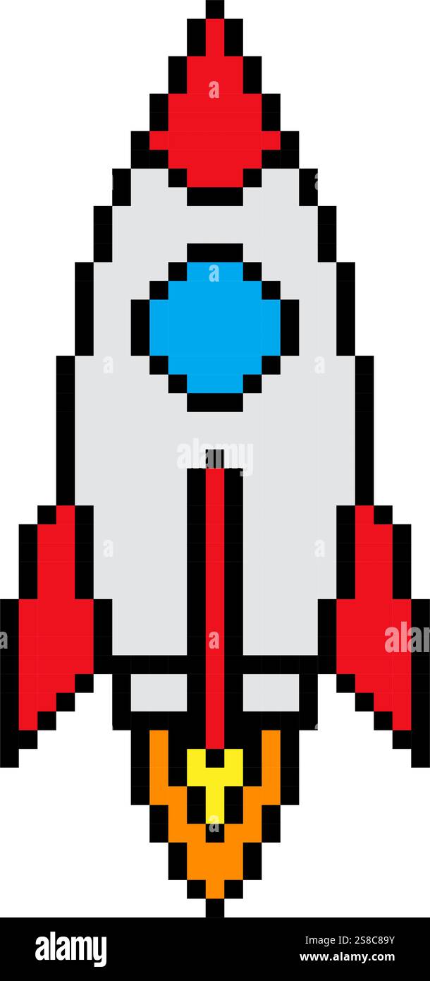 Rocket icn Pixel Art Vintage Illustration Stock Vektor
