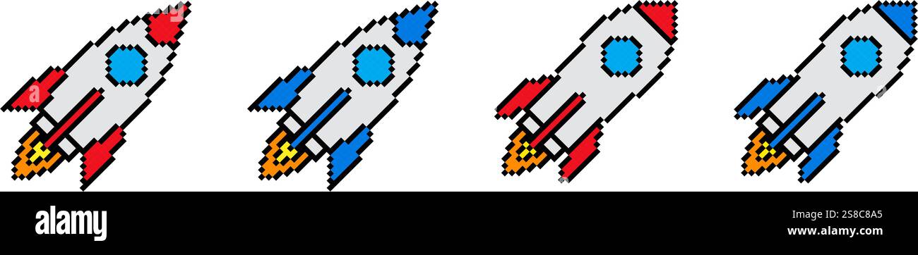Rocket icn Pixel Art Vintage Illustration Stock Vektor