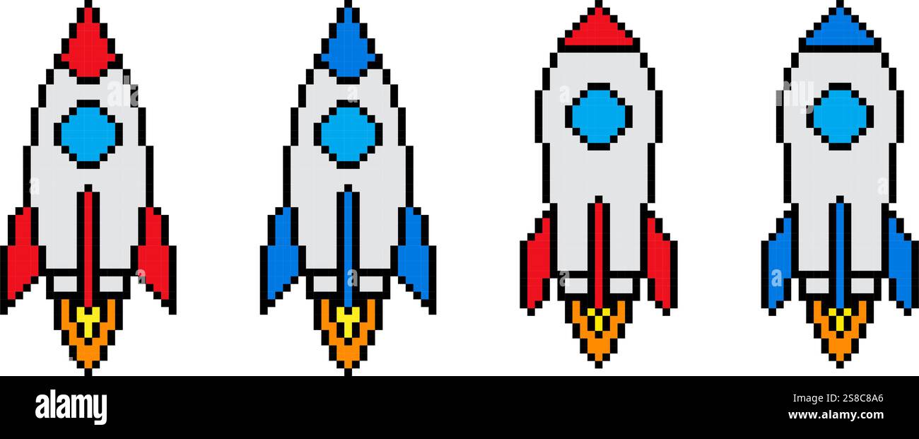Rocket icn Pixel Art Vintage Illustration Stock Vektor