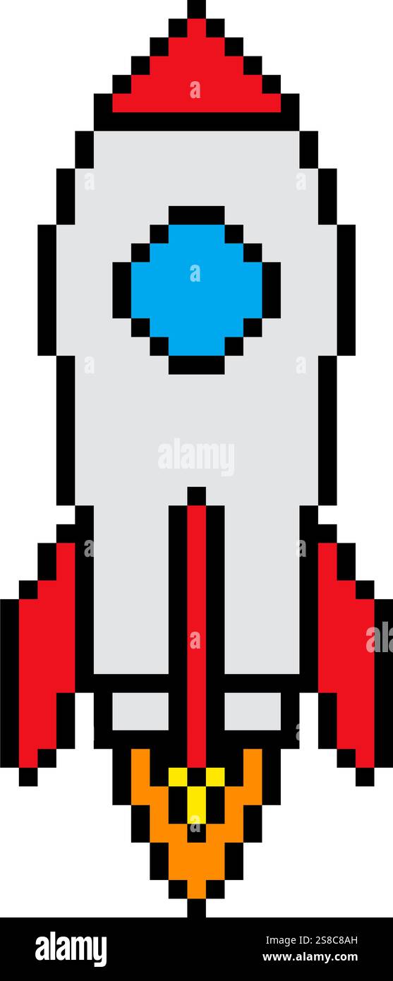 Rocket icn Pixel Art Vintage Illustration Stock Vektor