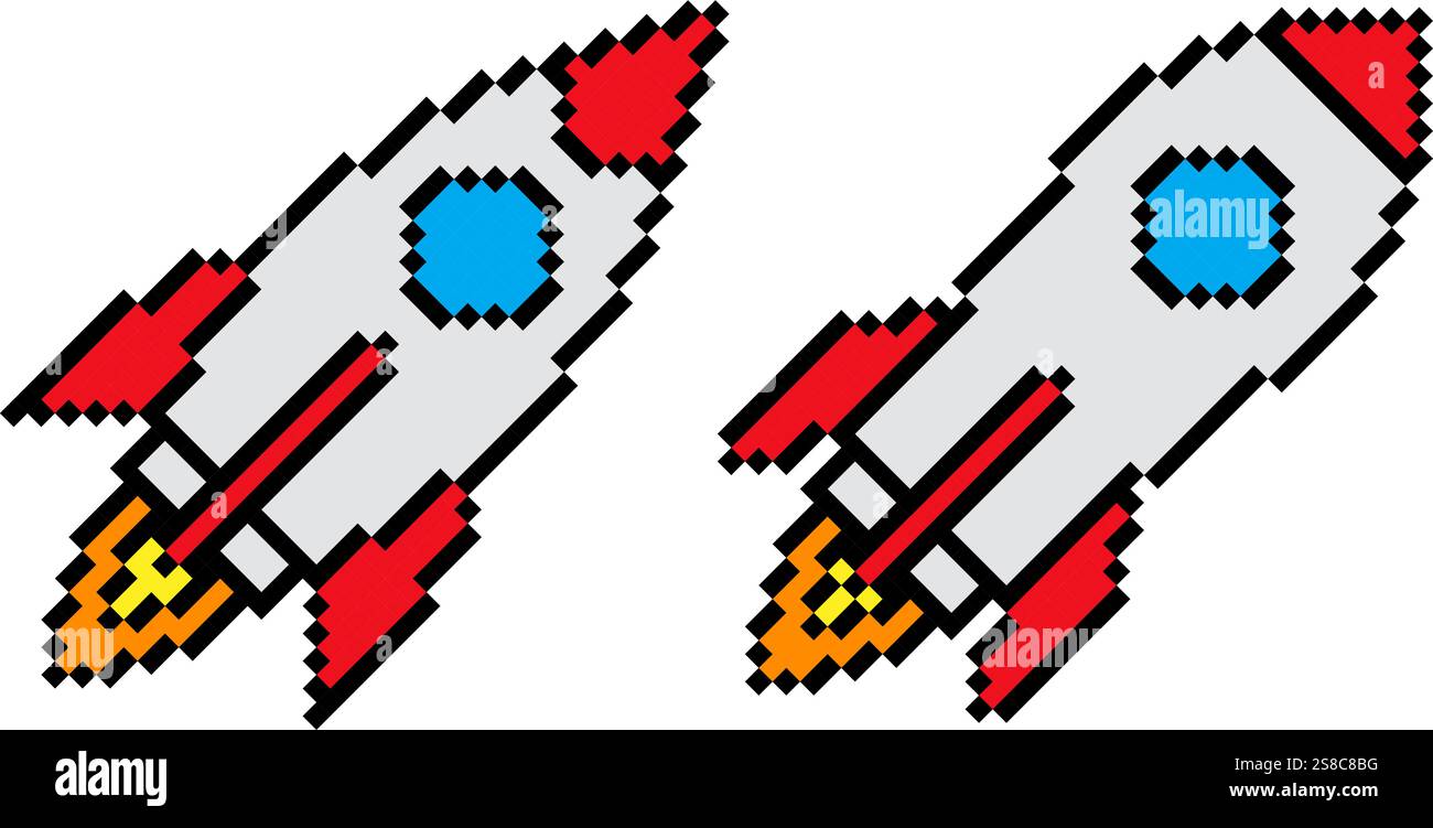 Rocket icn Pixel Art Vintage Illustration Stock Vektor