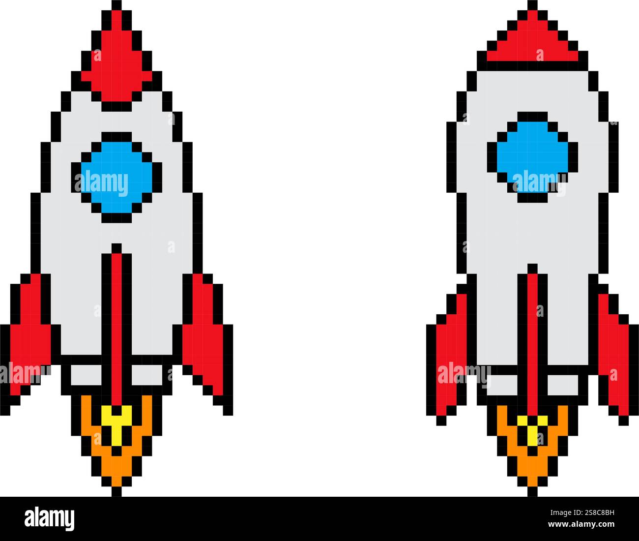Rocket icn Pixel Art Vintage Illustration Stock Vektor