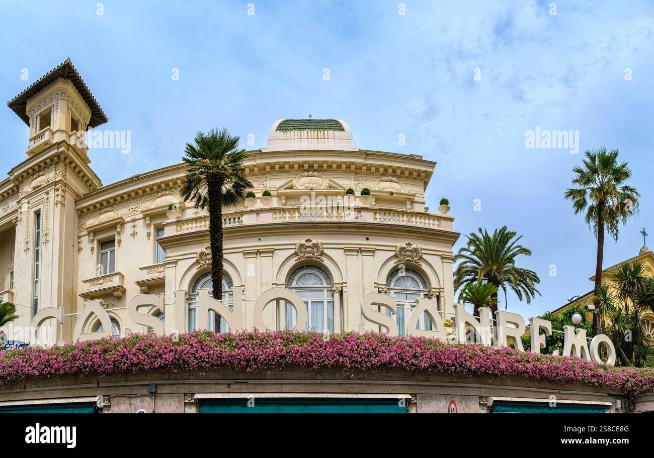 Casino Sanremo, Ligurien, Italien Außenansicht Casino Sanremo in Sanremo, Provinz Imperia, Ligurien Italien, nur zur redaktionellen Verwendung. Stockfoto