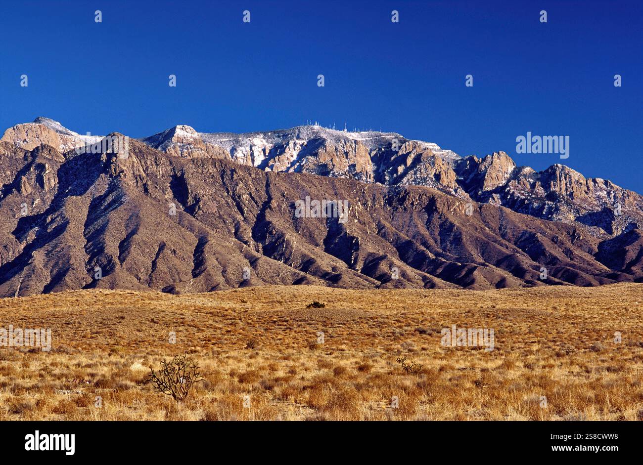 Sandia Crest, in den Sandia Mountains, Blick vom Rio Grande Valley, in der Nähe von Albuquerque, New Mexico, USA Stockfoto