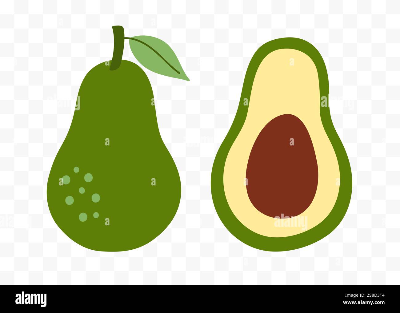 Avocado halb und ganze tropische Frucht Vektor Set Stock Vektor