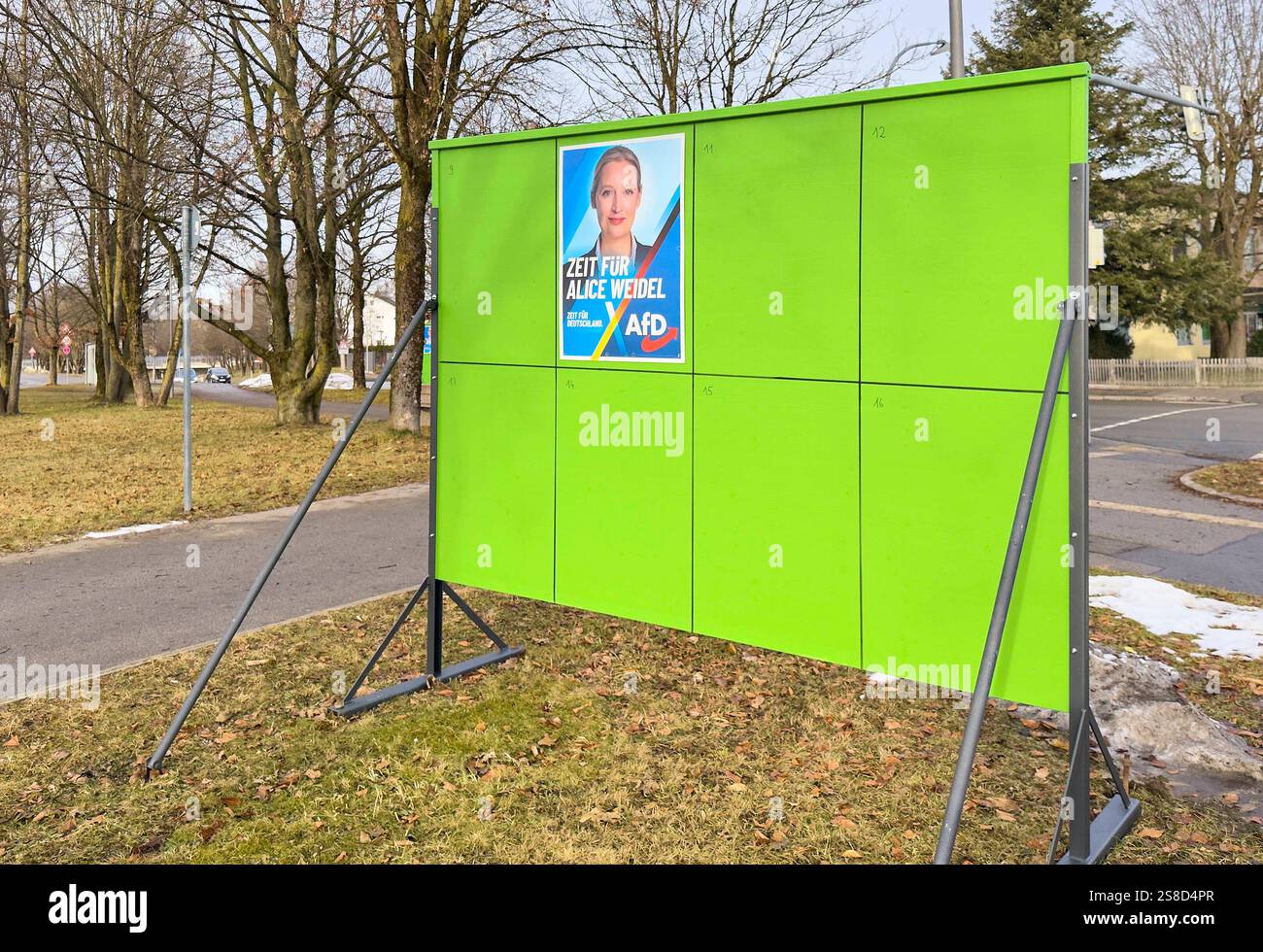 Parteiwahlplakate von Alice Weidel AFD zur Bundestagswahl am 23. Februar 2025 am 22. Januar 2025 in Marktoberdorf. Stockfoto