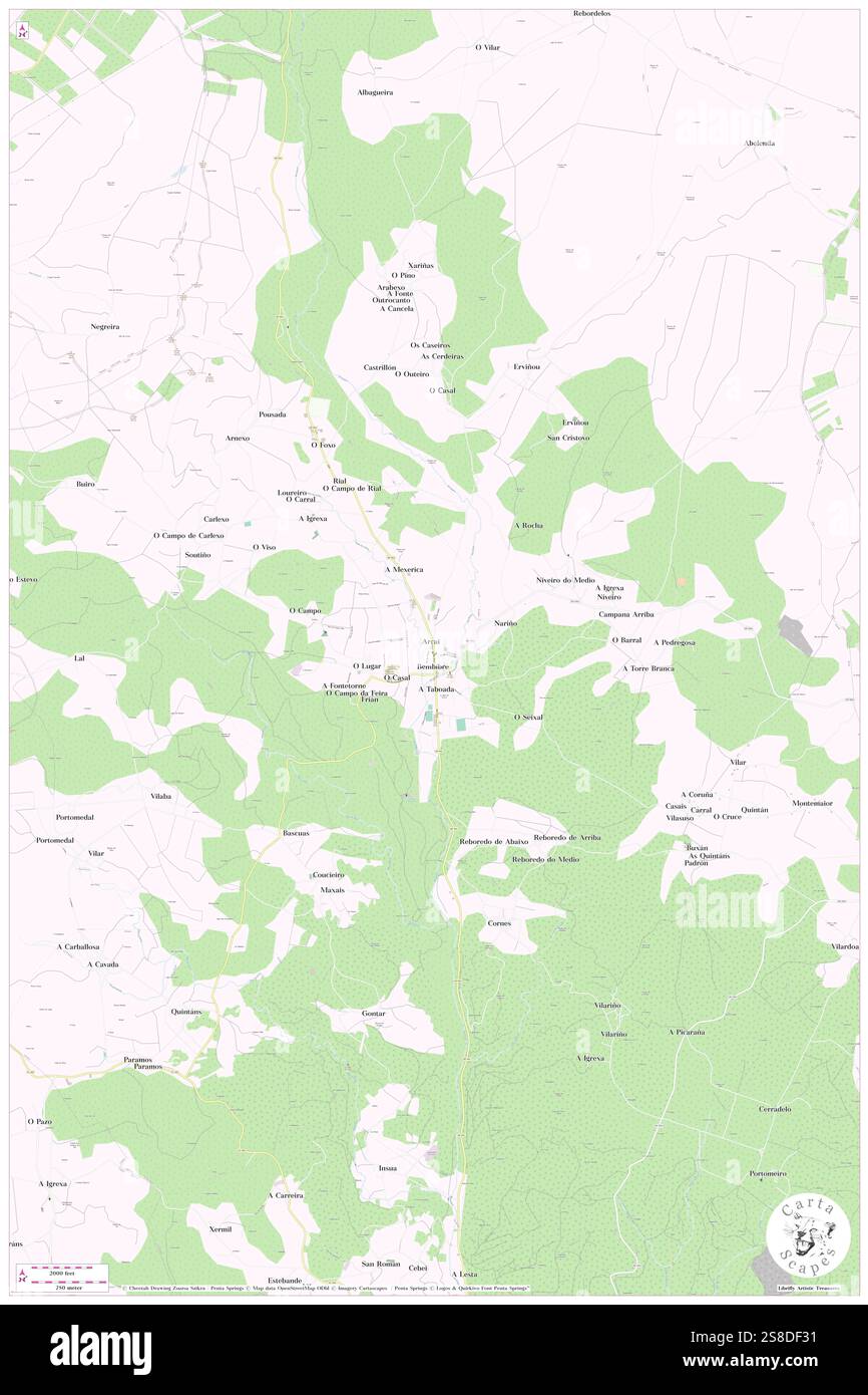 Camino de Santiago, Provincia da Coruña, es, Spanien, Galicien, n 43 1' 35'', S 8 39' 22'', Karte, Cartascapes Map, veröffentlicht 2024. Erkunden Sie Cartascapes, eine Karte, die die vielfältigen Landschaften, Kulturen und Ökosysteme der Erde enthüllt. Reisen Sie durch Zeit und Raum und entdecken Sie die Verflechtungen der Vergangenheit, Gegenwart und Zukunft unseres Planeten. Stockfoto