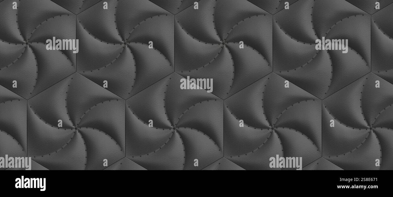 Eine fesselnde 3D-Illustration des geometrischen sechseckigen Fliesenmusters, perfekt für die Tapetengestaltung. Die dynamische Anordnung erzeugt eine visuell anregende E Stockfoto