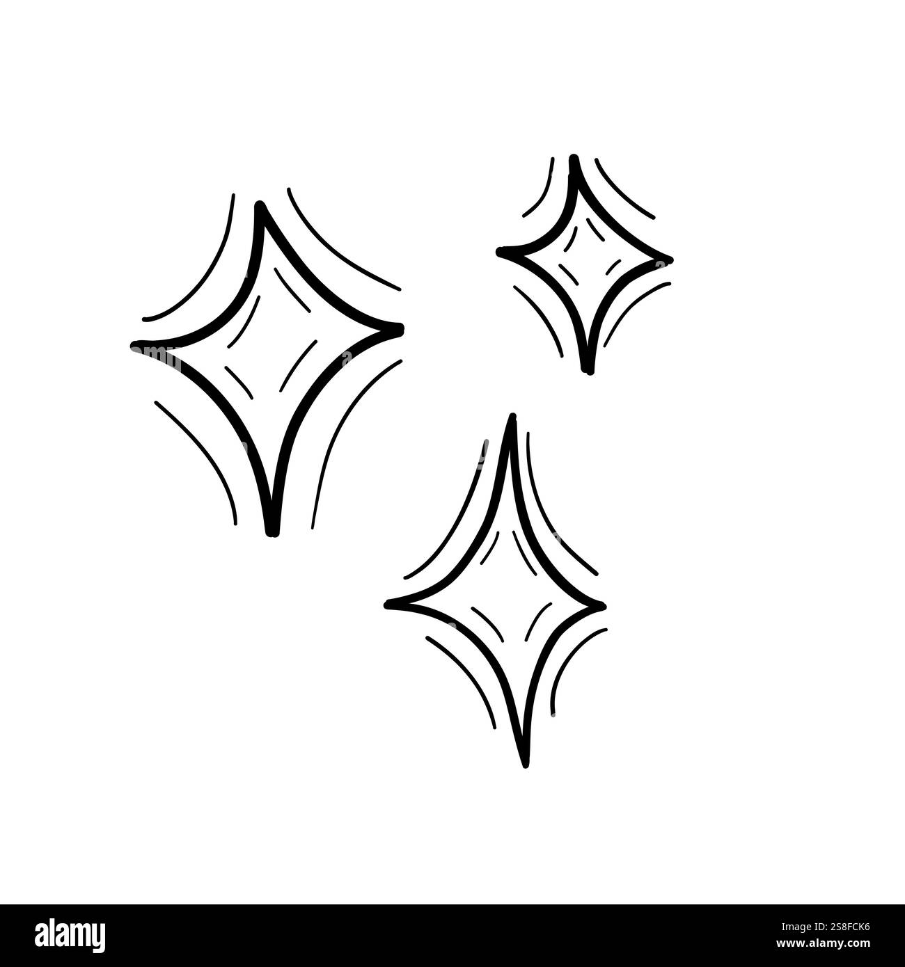 Minimalistische abstrakte Sternformen in einem klaren Schwarz-weiß-Design mit himmlischen Motiven und symmetrischen Mustern für moderne, kosmische Darstellungen. Stock Vektor