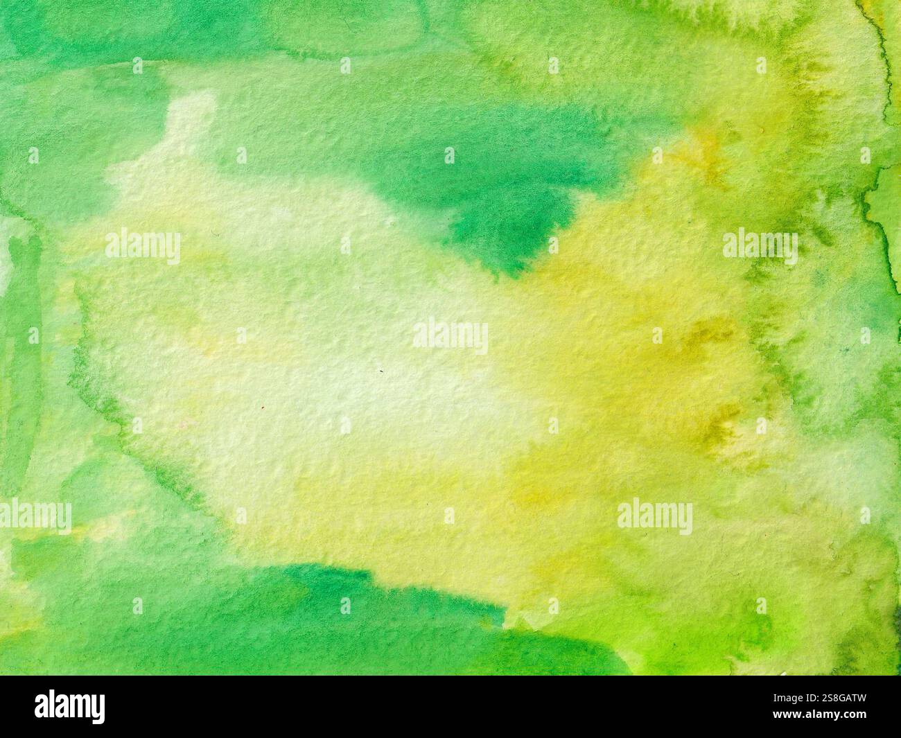 Ein lebendiger grüner und gelber Aquarellhintergrund mit glatten Verläufen und organischer Textur. Perfekt für naturinspirierte Kunstwerke und moderne grafische templ Stockfoto