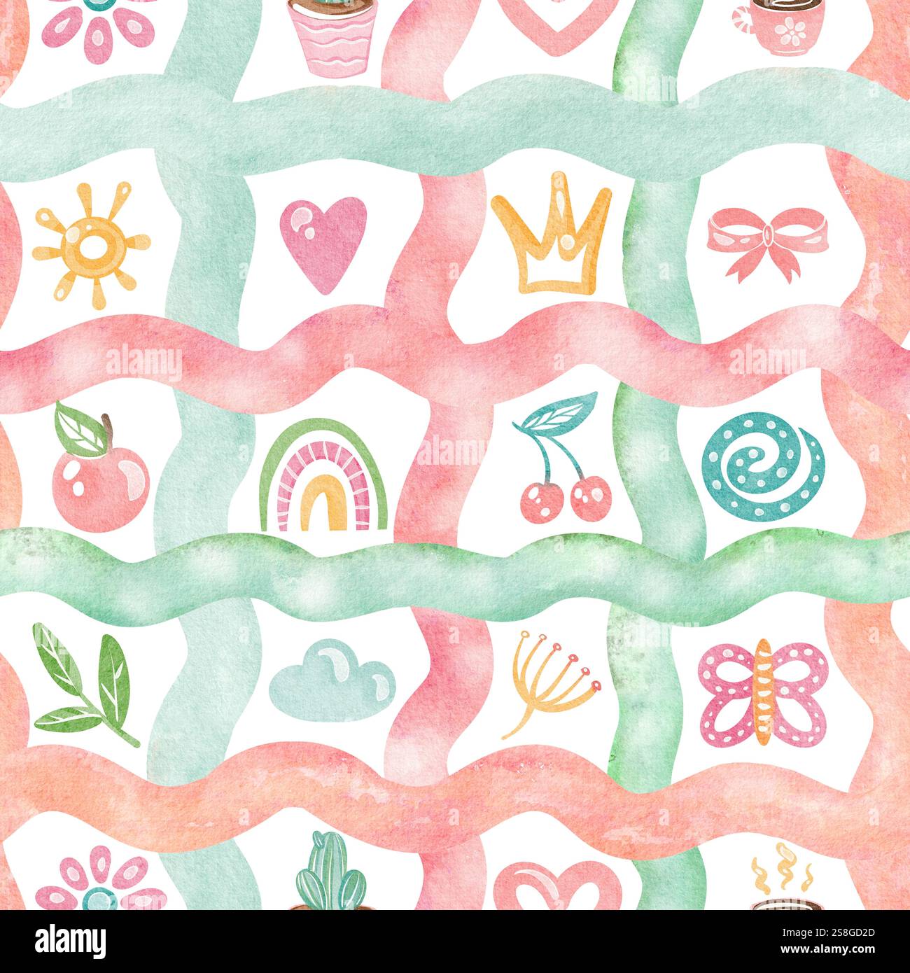 Niedliche karierte nahtlose Doodle-Muster-Illustration Stockfoto