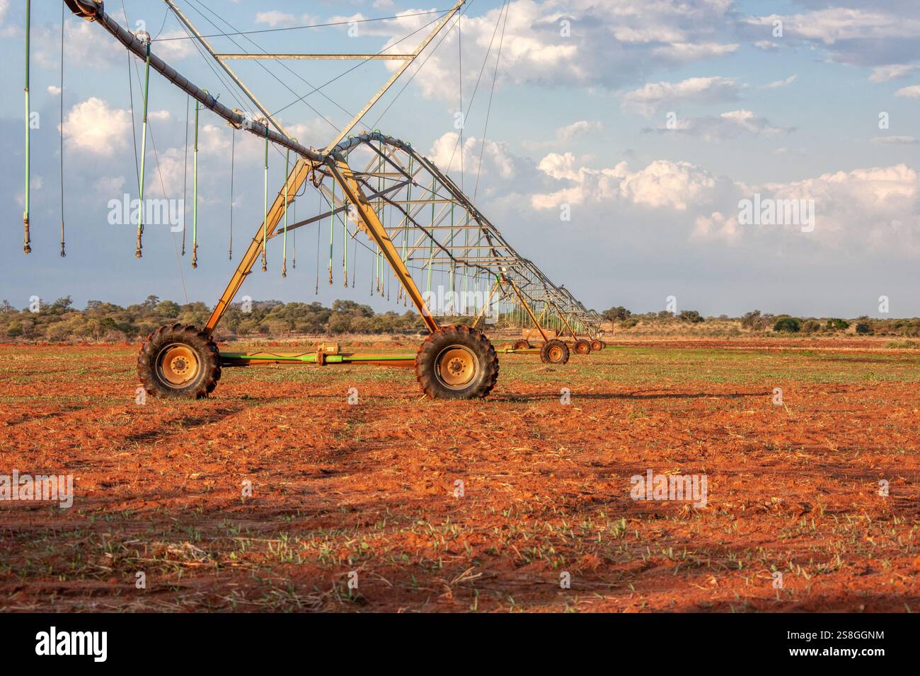 Landwirtschafts-Sprinkler bewässern das Feld, Industriemaschinen, Südafrika, afrika Stockfoto