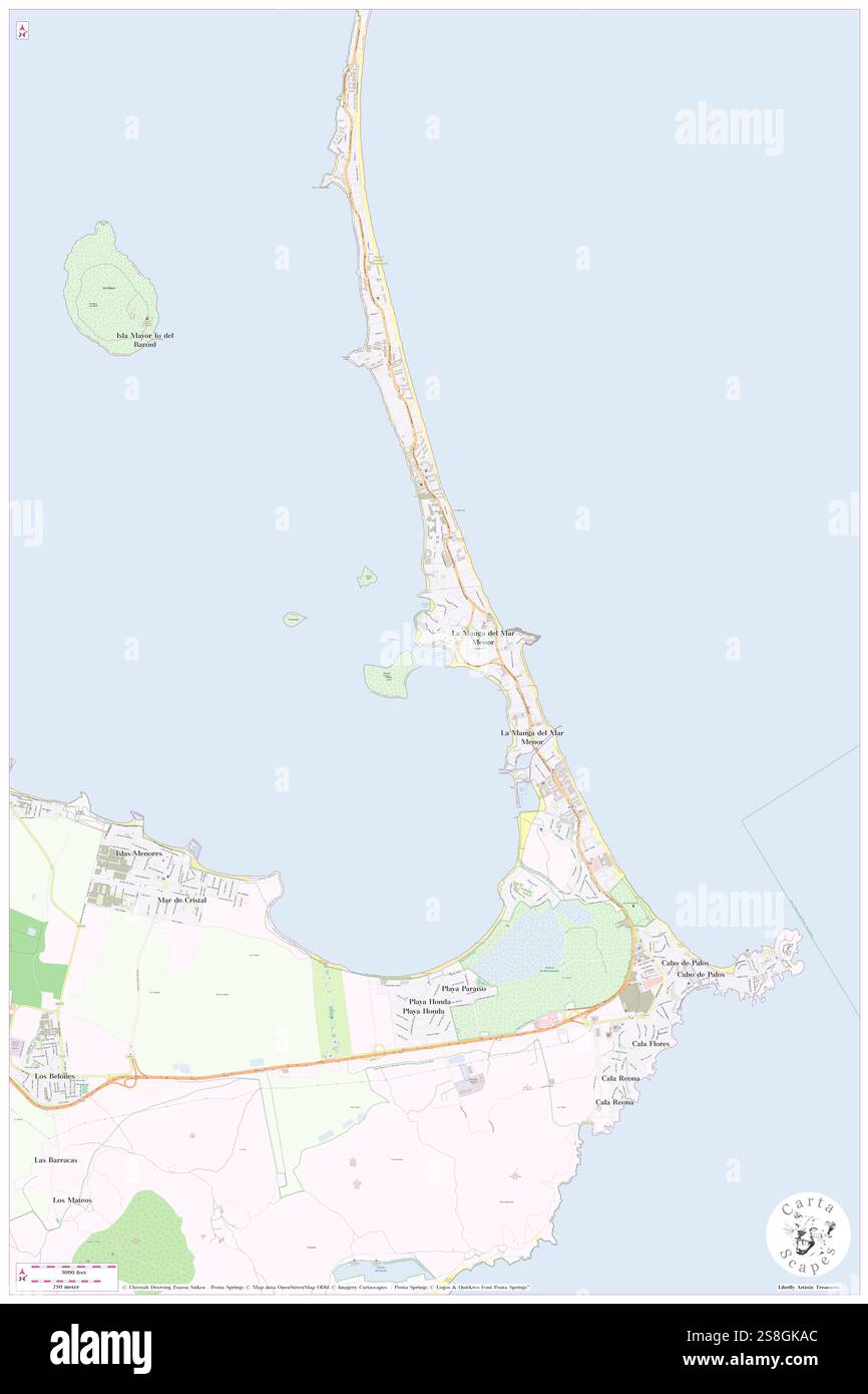 Mares La Manga, Murcia, es, Spanien, Murcia, n 37 39' 45'', S 0 43' 55'', Karte, Cartascapes Map, veröffentlicht 2024. Erkunden Sie Cartascapes, eine Karte, die die vielfältigen Landschaften, Kulturen und Ökosysteme der Erde enthüllt. Reisen Sie durch Zeit und Raum und entdecken Sie die Verflechtungen der Vergangenheit, Gegenwart und Zukunft unseres Planeten. Stockfoto