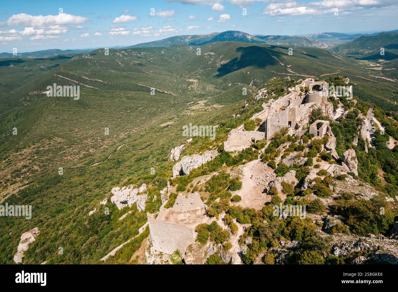 360-Grad-Panorama von Château de Peyrepertuse, Aude, Frankreich Stockfoto
