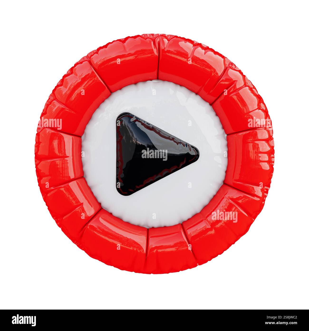Media Player Symbol für die Wiedergabetaste in Form eines Stücklistensymbols auf weißem Hintergrund. 3D-Rendering Stockfoto