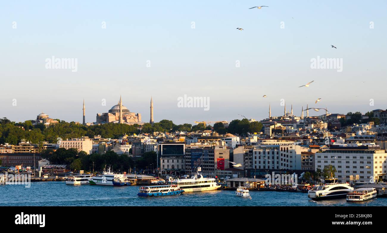 Goldenes Horn, Topkapi-Palast, Hagia Sophia und Sultanahmet-Moschee, Istanbul, Türkei Stockfoto