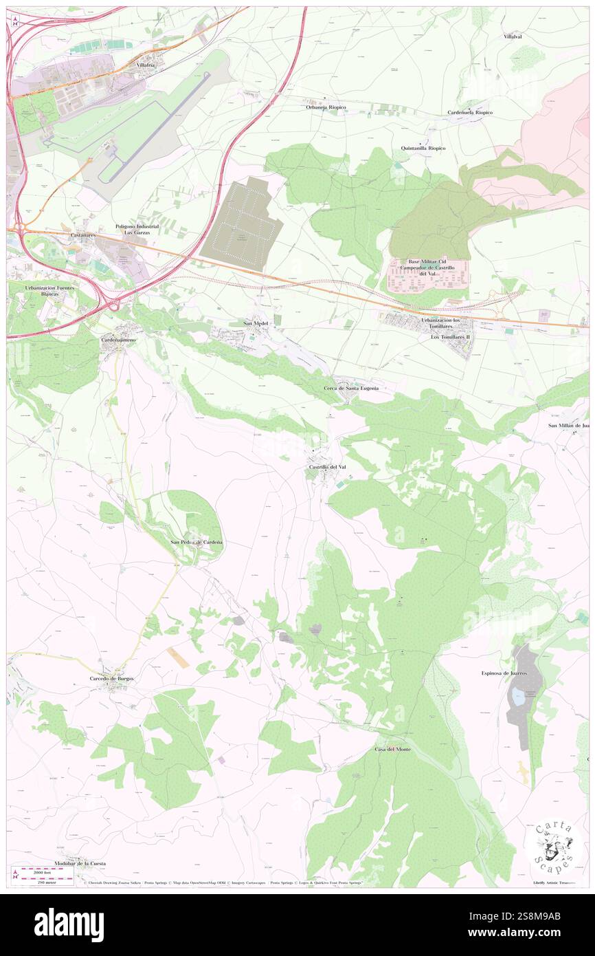 Camino de Santiago, Provincia de Burgos, es, Spanien, Kastilien und León, n 42 18' 59''', S 3 35' 23'', Karte, Cartascapes Map, veröffentlicht 2024. Erkunden Sie Cartascapes, eine Karte, die die vielfältigen Landschaften, Kulturen und Ökosysteme der Erde enthüllt. Reisen Sie durch Zeit und Raum und entdecken Sie die Verflechtungen der Vergangenheit, Gegenwart und Zukunft unseres Planeten. Stockfoto