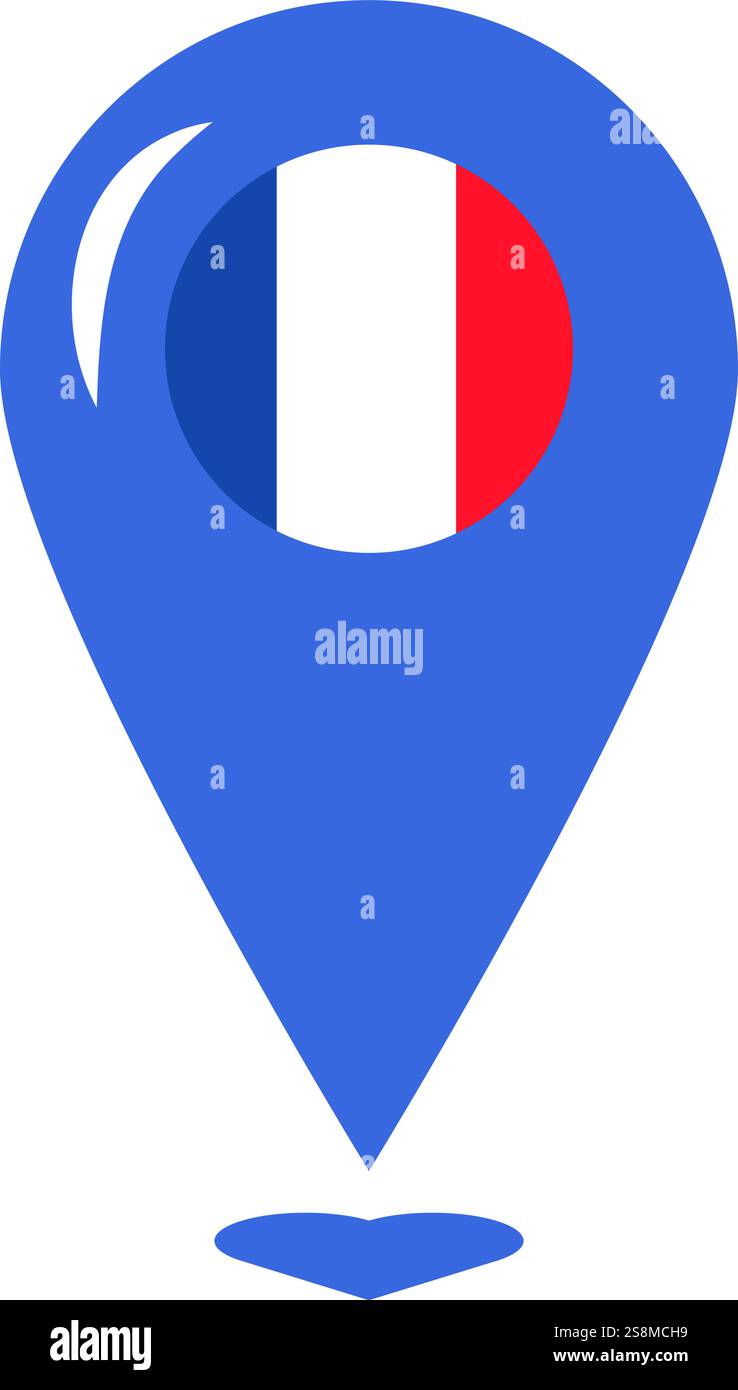 PIN-Symbol in den Farben der französischen Flagge, Treffen mit ausländischen Gästen. Traditionelles festliches Element, Attribute des französischen Flaggentags. Zeichentrickvektor-Symbol Stock Vektor